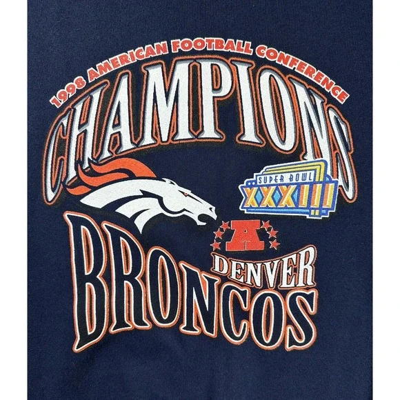 Vintage Denver Broncos Sweatshirt Kids Large Blue‎ Superbowl Champions 90s NFL - Picture 2 of 8